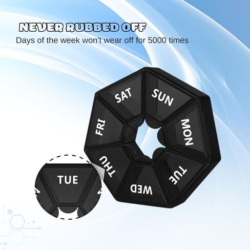 STS Home - منظم حبوب الدواء الأسبوعي، (عبوة من 2) علبة دواء محمولة لموزع حبوب الدواء (سبعة أيام) إصدار جديد للفيتامينات/زيت السمك/الحبوب/المكملات الغذائية - صديق لالتهاب المفاصل (أسود) in Kuwait