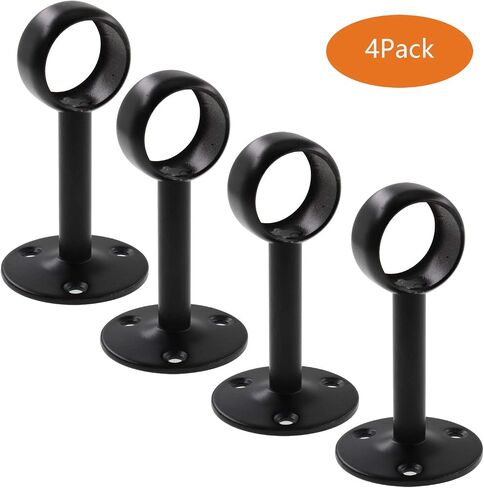 Shower Curtain Rod Holder Ceiling-Mount Brackets,ULIFESTAR Stainless Steel Closet Rod Holder Pipe Wardrobe Pole Holder Flange Socket,Closet Lever Support with Screws Black (Diameter 25mm/1‘’) in Saudi Arabia