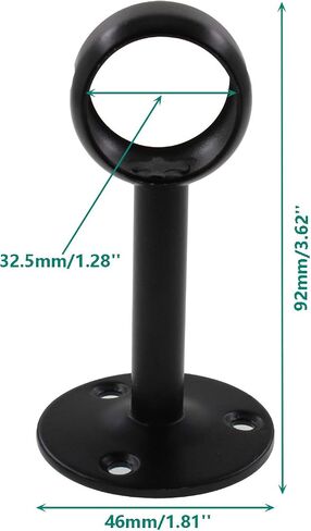 Shower Curtain Rod Holder Ceiling-Mount Brackets,ULIFESTAR Stainless Steel Closet Rod Holder Pipe Wardrobe Pole Holder Flange Socket,Closet Lever Support with Screws Black (Diameter 25mm/1‘’) in Saudi Arabia