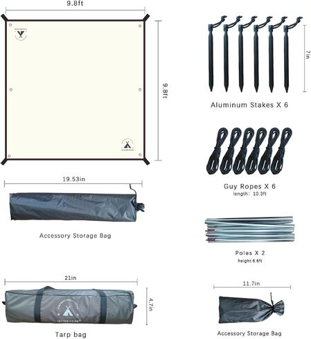 Intermission Camping Tarp and Pole Kit, 10 * 10ft, Waterproof, Lightweight for Camping,Camping tarp with Poles,Waterproof Camping tarp, Backpacking, Outdoor, Picnic, Sunshade,Ultralight Aluminum Pole in Saudi Arabia