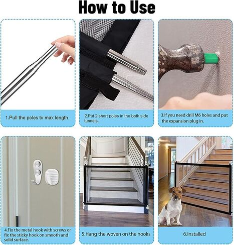 بوابة الحيوانات الأليفة المحمولة بوابة الكلب لسلالم المنزل واسعة 43.3 بوصة × 28.3 بوابة قابلة للسحب بوابة آمنة للكلاب والقطط ترقية خطاف معدني باب درج جدار جبل داخلي خارجي للسيارة in Kuwait