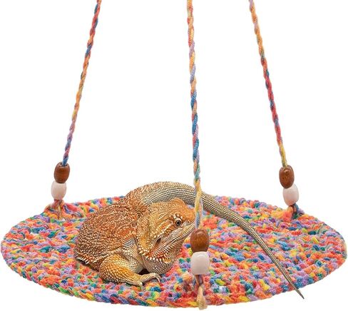 SETHOUS Reptile Hammock Swing Hanging Bed, Cute Bearded Dragon Swing Toy, Cotton Lizard Summer Bed for Reptile, Cage Accessories for Leopard Gecko Small Animal Birds Parrots Rats in Kuwait