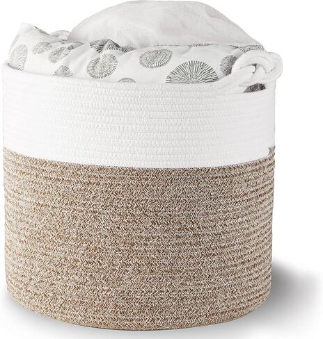 Woven Laundry Basket Storage Bin: Extra Large 22"x22"x14" Decorative Rope Basket with Handle for Baby Blankets Toys as Clothes Hamper-Toy Organizer-Room Organization | White & Jute XXXL in Kuwait