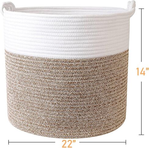 Woven Laundry Basket Storage Bin: Extra Large 22"x22"x14" Decorative Rope Basket with Handle for Baby Blankets Toys as Clothes Hamper-Toy Organizer-Room Organization | White & Jute XXXL in Kuwait