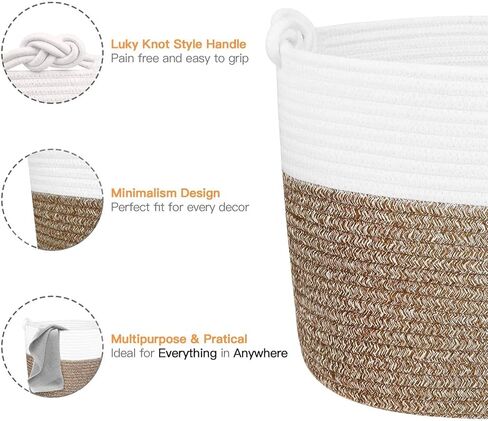 Woven Laundry Basket Storage Bin: Extra Large 22"x22"x14" Decorative Rope Basket with Handle for Baby Blankets Toys as Clothes Hamper-Toy Organizer-Room Organization | White & Jute XXXL in Kuwait
