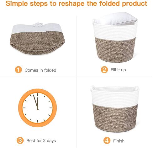 Woven Laundry Basket Storage Bin: Extra Large 22"x22"x14" Decorative Rope Basket with Handle for Baby Blankets Toys as Clothes Hamper-Toy Organizer-Room Organization | White & Jute XXXL in Kuwait