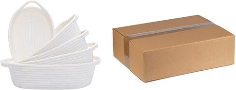 مجموعة سلة تخزين مستطيلة مكونة من 5 قطع من HNBQMX - سلال منسوجة من حبال القطن الطبيعي للتنظيم، سلة صغيرة مع مقابض للأرفف، سلال الألعاب، سلة للتخزين، صندوق تخزين الحمام (أبيض فاتح) in Kuwait