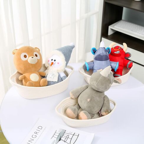 مجموعة سلة تخزين مستطيلة مكونة من 5 قطع من HNBQMX - سلال منسوجة من حبال القطن الطبيعي للتنظيم، سلة صغيرة مع مقابض للأرفف، سلال الألعاب، سلة للتخزين، صندوق تخزين الحمام (أبيض فاتح) in Kuwait