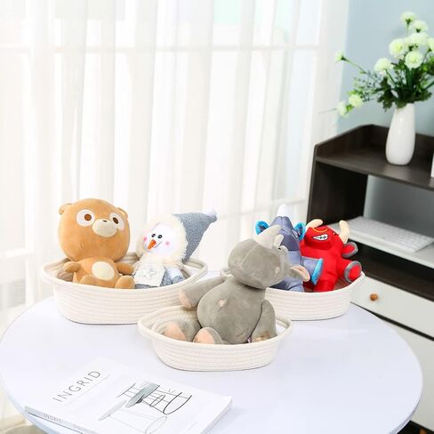 مجموعة سلة تخزين مستطيلة مكونة من 5 قطع من HNBQMX - سلال منسوجة من حبال القطن الطبيعي للتنظيم، سلة صغيرة مع مقابض للأرفف، سلال الألعاب، سلة للتخزين، صندوق تخزين الحمام (أبيض فاتح) in Kuwait