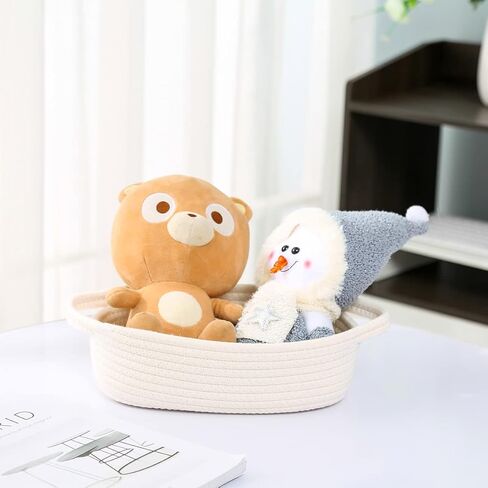 مجموعة سلة تخزين مستطيلة مكونة من 5 قطع من HNBQMX - سلال منسوجة من حبال القطن الطبيعي للتنظيم، سلة صغيرة مع مقابض للأرفف، سلال الألعاب، سلة للتخزين، صندوق تخزين الحمام (أبيض فاتح) in Kuwait