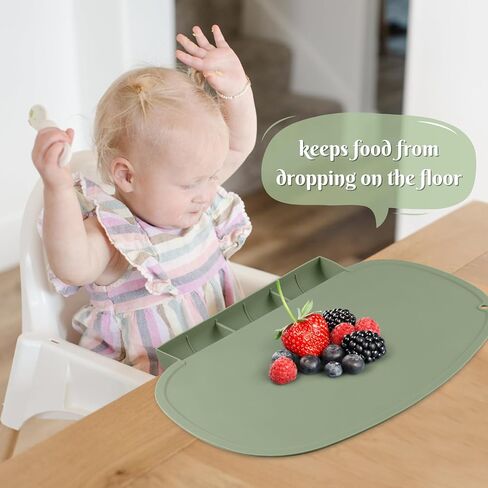 Silicone Placemat with Food Catching Pockets for Baby & Kid, Food Grade Silicone Non-Slip Toddler Food Place Mats with Raised Edges for Dining Table (Sage) in Saudi Arabia