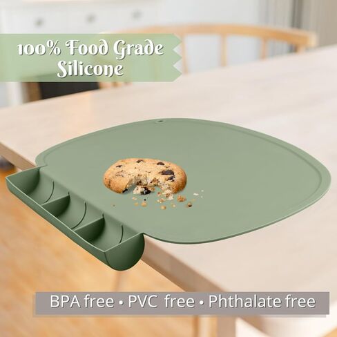 Silicone Placemat with Food Catching Pockets for Baby & Kid, Food Grade Silicone Non-Slip Toddler Food Place Mats with Raised Edges for Dining Table (Sage) in Saudi Arabia