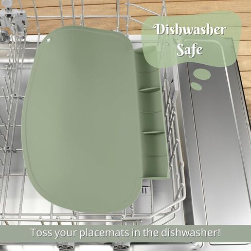 Silicone Placemat with Food Catching Pockets for Baby & Kid, Food Grade Silicone Non-Slip Toddler Food Place Mats with Raised Edges for Dining Table (Sage) in Saudi Arabia