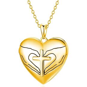 Heart Locket Necklace That Hold 2 Pictures 925 Sterling Silver Photo Locket Necklace Good Luck God Faith Love Hope Gift for Women