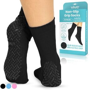 Vive Non-Slip Grip Socks (6 Pairs) - Slipper Socks for Women, Men - Anti-Slip Gripper Socks for Hospital, Yoga, Pilates in Saudi Arabia