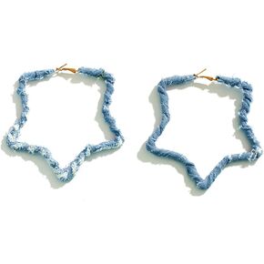 Bohemia Denim Earrings for Women Exaggerated Big Blue Hoop Earrings Star Earrings Heart Earrings Denim Accessories for Women Girls