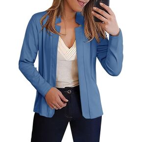 RMCMS Womens Blazer Cropped Open Front Dress Jacket Lightweight Stand Collar Casual Office Suit Jacket