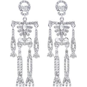 Halloween Skeleton Earrings Bling Rhinestone Crystal Skull Earrings Spooky Skeleton Dangle Earrings Halloween Holiday Party Jewelry Gifts
