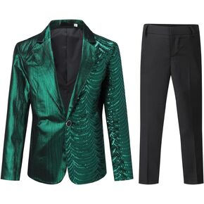 Boyland Boys 2 Pieces Suits Tuxedo Suit Shiny Sequins Peak Lapel Slim Fit Jacket Pants Party Performance