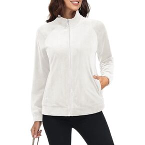 MAGCOMSEN Women's Velour Jackets Full Zip-up Fleece Jacket 2 Zipper Pockets Lightweight Soft Casual Winter Warm Coat