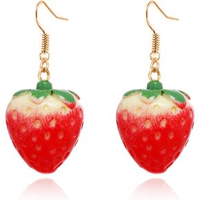 Red Strawberry Earring for Women Girls 3D Cute Sweet Red Strawberry Charms Earring Lightweight Acrylic Fruit Resin Simulation Strawberry Drop Dangle Earrings Funny Summer Jewelry Gifts