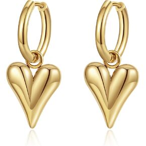 YeGieonr Gold Hoop Earrings For Women Trendy, Small Huggie Earrings with 18K Gold Plated Stainless Steel, Heart Earrings with Convertible Dangle, Hypoallergenic Jewelry Gifts