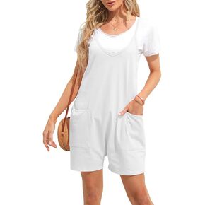 Women's Summer Casual Sleeveless Rompers Loose Fit Spaghetti Strap Shorts Jumpsuit Beach Cover Up with Pockets