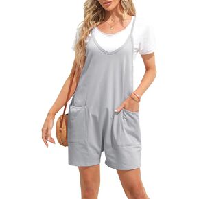 Women's Summer Casual Sleeveless Rompers Loose Fit Spaghetti Strap Shorts Jumpsuit Beach Cover Up with Pockets