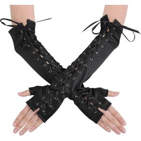 Women Lace Up Fingerless Gloves Long Elbow Lace Up Steampunk Gloves Costume Satin Arm Warmer for Halloween Dress Up in Saudi Arabia