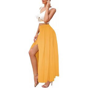 Afibi Women's Print Long Skirts High Waist Split A Line Full Length Maxi Skirt