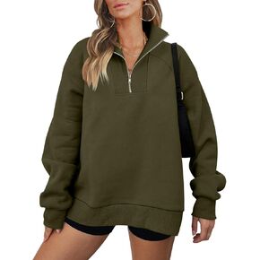 كنزات نسائية كبيرة الحجم بنصف سحاب من ONLYSHE قمصان بغطاء للرأس وسحاب ربع سنوي وأكمام طويلة وبلوفرات وملابس من الصوف in Kuwait