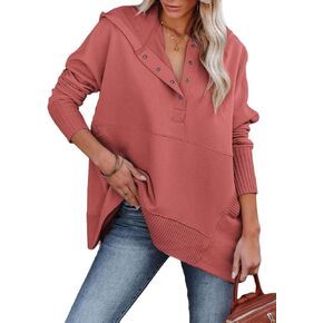 Zwurew Oversized Sweatshirts Womens Hoodies Pullover Long Sleeve Button Up Henley Shirt Fall Winter Tops