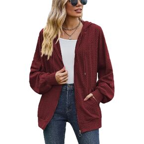 سترة نسائية IN Chenthy موضة خريف 2023 بغطاء للرأس وسحاب فضفاض وبلوزات علوية مع جيوب in Kuwait