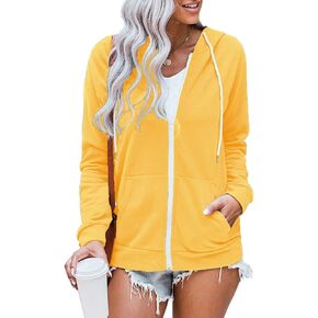 WROLEM Women Casual Full Zip Up Hoodie Comfy Loose Long Sleeve Sweatshirt Solid Color Jacket with Pockets