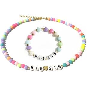 tenghong2021 Big Sister Bracelet Necklace Jewelry set Gold Heart Beads Colorful Heart Rainbow Beads Best Christmas Halloween New Year's Gift For Girls Women