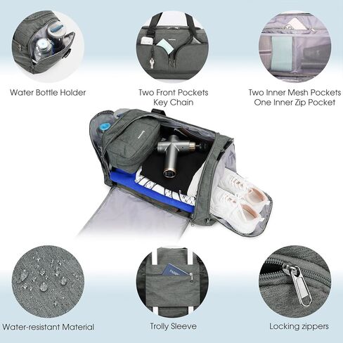 حقيبة رياضية للنساء والرجال حقيبة ظهر رياضية مع جيب مبلل ومقصورة للأحذية وحقيبة سفر واق من المطر مع حقيبة أدوات الزينة وحقيبة عطلة نهاية الأسبوع طوال الليل وحقيبة ظهر باللون الأخضر العسكري in Kuwait