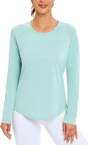 قمصان رياضية نسائية من Promover بعامل حماية من أشعة الشمس 50+، حماية من الشمس، سريعة الجفاف، أكمام طويلة، رقبة واسعة، ملابس رياضية لليوجا، تي شيرت عادي in Kuwait