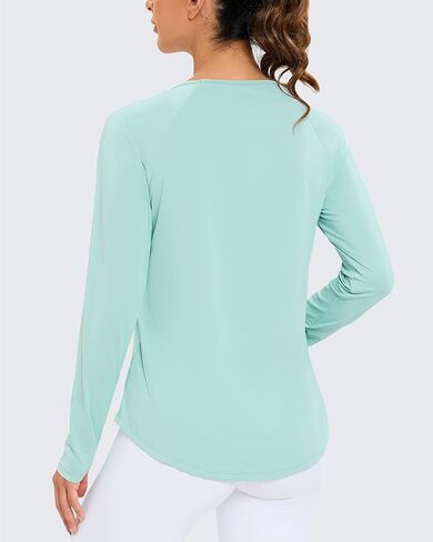 قمصان رياضية نسائية من Promover بعامل حماية من أشعة الشمس 50+، حماية من الشمس، سريعة الجفاف، أكمام طويلة، رقبة واسعة، ملابس رياضية لليوجا، تي شيرت عادي in Kuwait