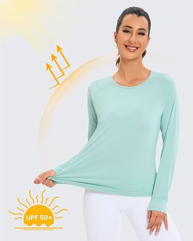 قمصان رياضية نسائية من Promover بعامل حماية من أشعة الشمس 50+، حماية من الشمس، سريعة الجفاف، أكمام طويلة، رقبة واسعة، ملابس رياضية لليوجا، تي شيرت عادي in Kuwait
