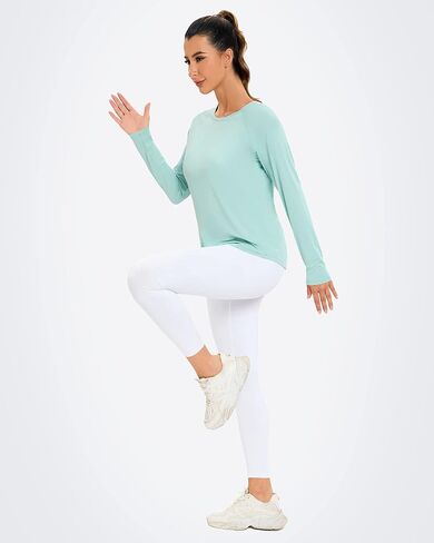 قمصان رياضية نسائية من Promover بعامل حماية من أشعة الشمس 50+، حماية من الشمس، سريعة الجفاف، أكمام طويلة، رقبة واسعة، ملابس رياضية لليوجا، تي شيرت عادي in Kuwait