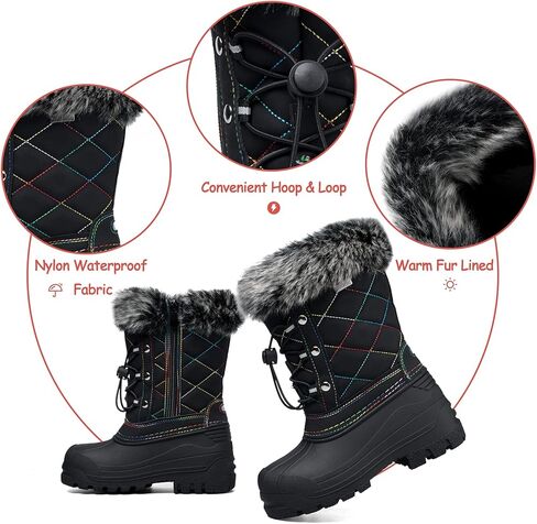 K KomForme Boys & Girls Snow Boots Insulated Fur Lined Warm Anti-Slip Waterproof Winter Boot (Toddler/Little Kid/Big Kid) in Kuwait