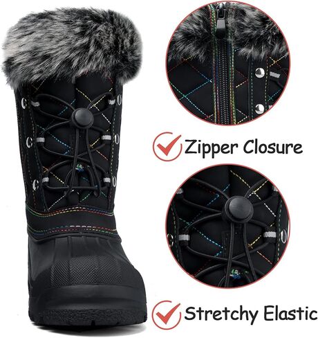 K KomForme Boys & Girls Snow Boots Insulated Fur Lined Warm Anti-Slip Waterproof Winter Boot (Toddler/Little Kid/Big Kid) in Kuwait