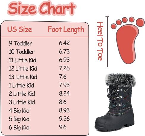 K KomForme Boys & Girls Snow Boots Insulated Fur Lined Warm Anti-Slip Waterproof Winter Boot (Toddler/Little Kid/Big Kid) in Kuwait
