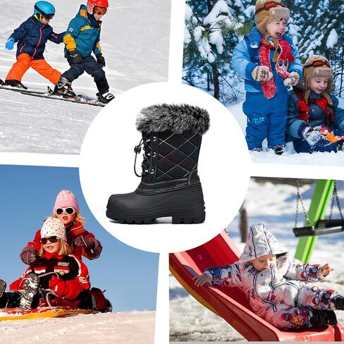 K KomForme Boys & Girls Snow Boots Insulated Fur Lined Warm Anti-Slip Waterproof Winter Boot (Toddler/Little Kid/Big Kid) in Kuwait