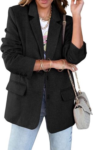 Cicy Bell Women's Woolen Blazer Jackets Casual Long Sleeve Notch Lapel Open Front Work Office Blazers in Kuwait