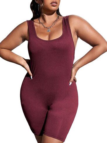 WDIRARA Women's Plus Size Square Neck Sleeveless Bodycon Romper Tank Tops Sexy Short Jumpsuits in Kuwait