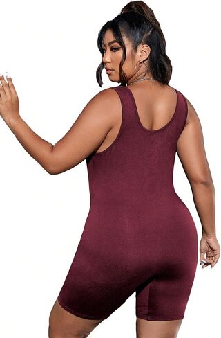 WDIRARA Women's Plus Size Square Neck Sleeveless Bodycon Romper Tank Tops Sexy Short Jumpsuits in Kuwait