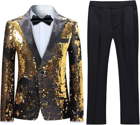 Boyland Boys 2 Pieces Suits Tuxedo Suit Shiny Sequins Peak Lapel Slim Fit Jacket Pants Party Performance in Kuwait