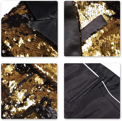 Boyland Boys 2 Pieces Suits Tuxedo Suit Shiny Sequins Peak Lapel Slim Fit Jacket Pants Party Performance in Kuwait