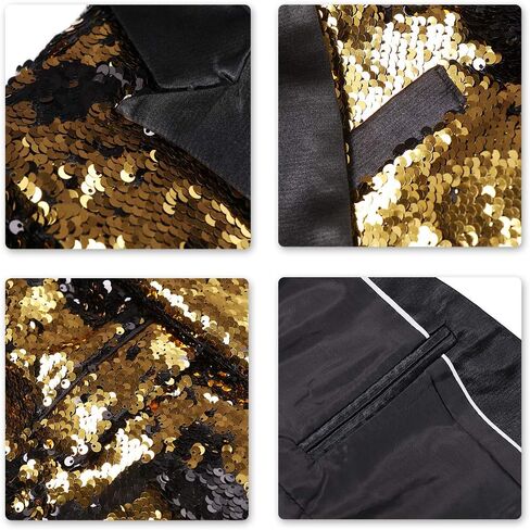 Boyland Boys 2 Pieces Suits Tuxedo Suit Shiny Sequins Peak Lapel Slim Fit Jacket Pants Party Performance in Kuwait